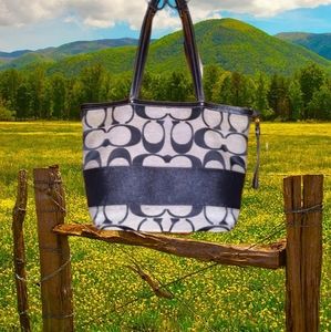 Coach Signature Stripe Black Jacquard  Tote